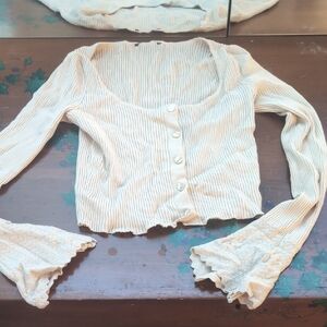 Cream Ribbed Button-Up Top